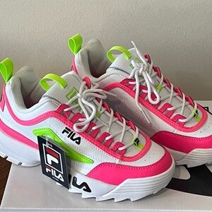 NWT Fila Banchee 3 Sneaker, White/Knockout Pink/Green Gecko Multicolor Size 7